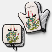 Kerst Elf Oven Mitt & Pot Houders Ovenwant & Pannenlap Set (Voorkant / Achterkant)