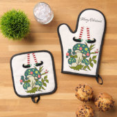 Kerst Elf Oven Mitt & Pot Houders Ovenwant & Pannenlap Set (Top down)