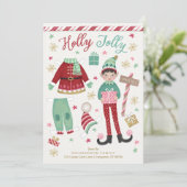 Kerst Elf Paper Doll Flat Holiday Kaart (Staand voorkant)