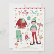 Kerst Elf Paper Doll Flat Holiday Kaart