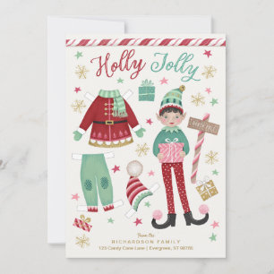 Kerst Elf Paper Doll Flat Holiday Kaart
