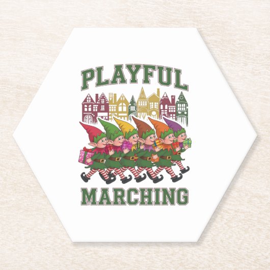 Kerst Elf Parade Kartonnen Onderzetters (Voorkant)