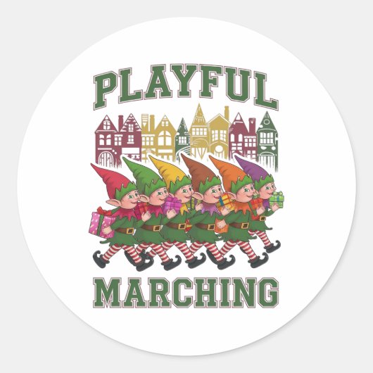 Kerst Elf Parade Ronde Sticker (Voorkant)