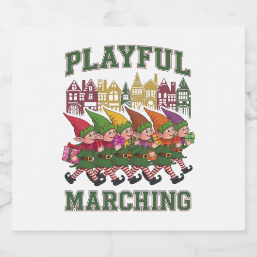 Kerst Elf Parade Sparkling Wijnetiket (Enkel label)