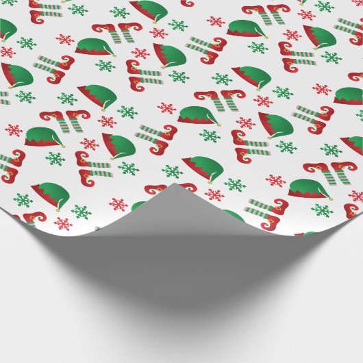 Kerst Elf Pattern Red Green Cadeaupapier (Hoek)