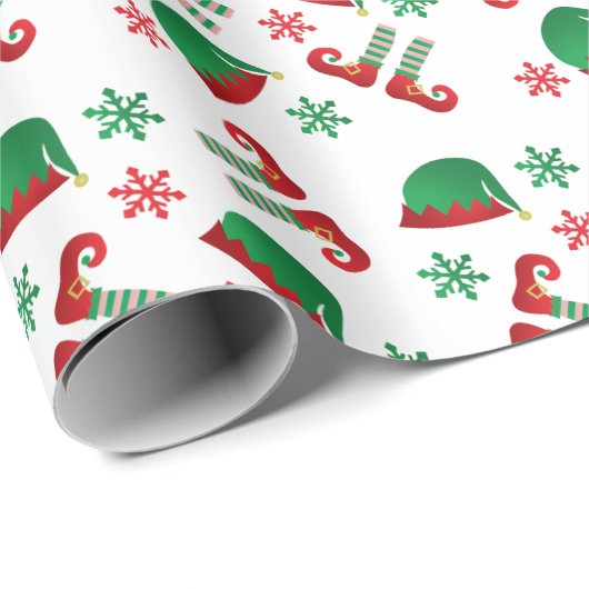 Kerst Elf Pattern Red Green Cadeaupapier (Rol Hoek)