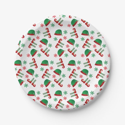 Kerst-Elf Pet Snowflakes Pattern Green Red Papieren Bordje (Voorkant)