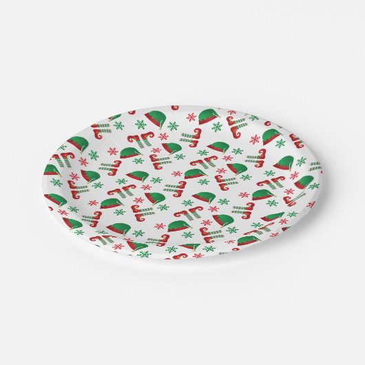 Kerst-Elf Pet Snowflakes Pattern Green Red Papieren Bordje (Gekanteld)