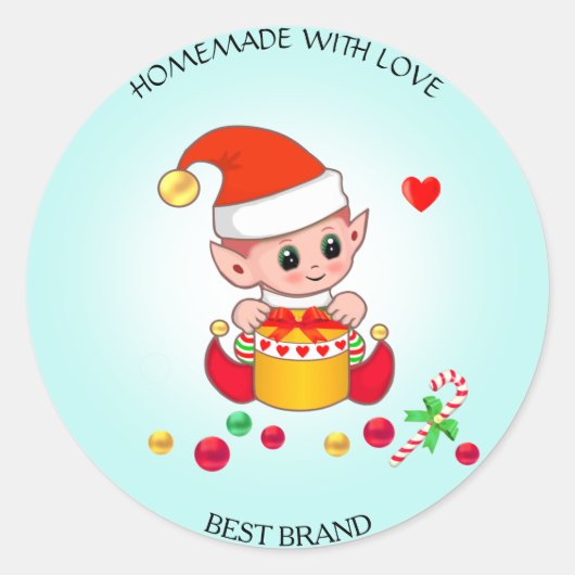 Kerst Elf Potlabel Zelfgemaakt Ronde Sticker (Voorkant)