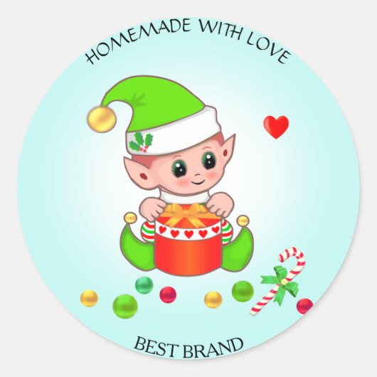 Kerst Elf Product & Potlabel Handgemaakt Ronde Sticker (Voorkant)