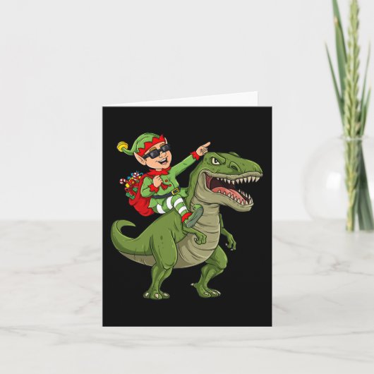 Kerst Elf Rijden Dinosaurus T Rex Boys Kinder Plez Kaart (Voorkant)
