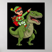 Kerst Elf Rijden Dinosaurus T Rex Boys Kinder Plez Poster (Voorkant)
