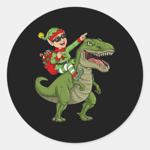 Kerst Elf Rijden Dinosaurus T Rex Boys Kinder Plez Ronde Sticker
