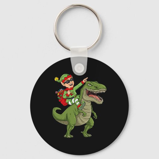Kerst Elf Rijden Dinosaurus T Rex Boys Kinder Plez Sleutelhanger (Voorkant)