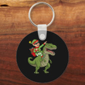 Kerst Elf Rijden Dinosaurus T Rex Boys Kinder Plez Sleutelhanger (Voorkant)