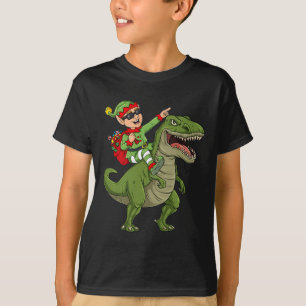 Kerst Elf Rijden Dinosaurus T Rex Boys Kinder Plez T-shirt