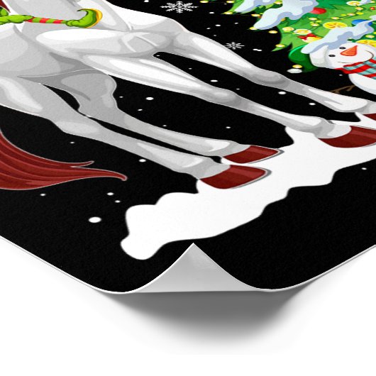 Kerst Elf Rijden Rendier Paard Sneeuwman Xmas T Poster (Hoek)