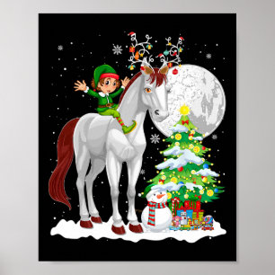 Kerst Elf Rijden Rendier Paard Sneeuwman Xmas T Poster