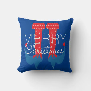 Kerst Elf Rood Blauw Schrift Sneeuwvlok Kussen