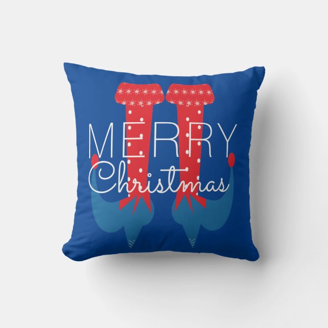Kerst Elf Rood Blauw Schrift Sneeuwvlok  Kussen (Voorkant)