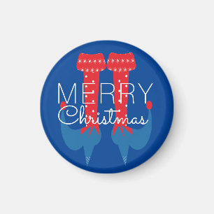 Kerst Elf Rood Blauw Schrift Sneeuwvlok Magneet