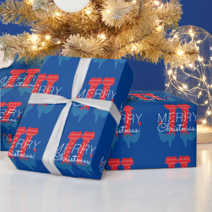 Kerst Elf Rood Blauw Script Sneeuwvlok Inpakpapi Cadeaupapier