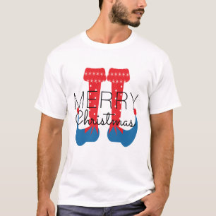Kerst Elf Rood Blauw Script Sneeuwvlok T-Shirt