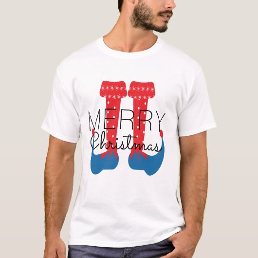 Kerst Elf Rood Blauw Script Sneeuwvlok T-Shirt (Voorkant)