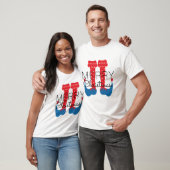 Kerst Elf Rood Blauw Script Sneeuwvlok T-Shirt (Unisex)