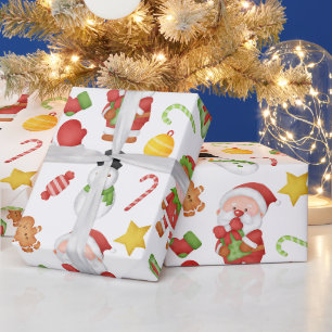 Kerst Elf, Santa, Sneeuwman Waterverf Cadeaupapier