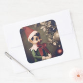 Kerst Elf Schattigee vakantie Vierkante Sticker (Envelop)