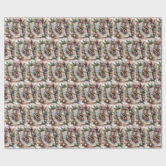 Kerst Elf speelt viool Cadeaupapier (Vlak)