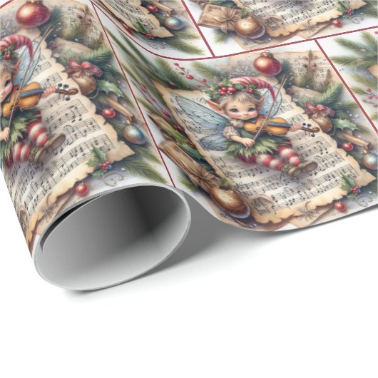 Kerst Elf speelt viool Cadeaupapier (Rol Hoek)