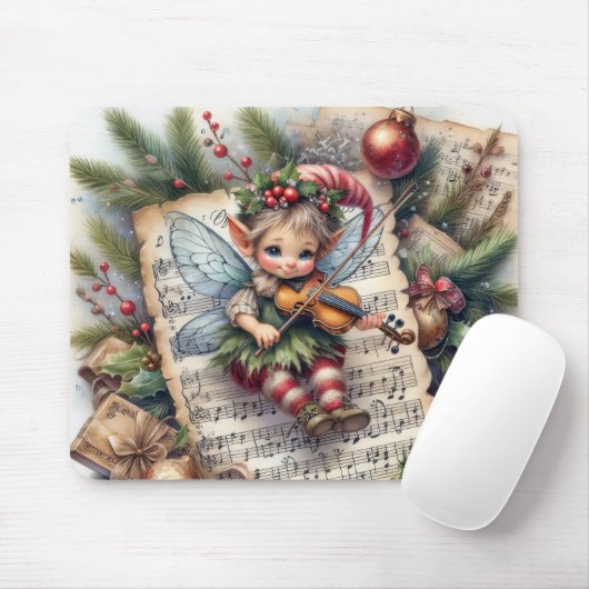 Kerst Elf speelt viool Muismat (Met muis)