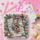 Kerst Elf speelt viool Papieren Bordje (Feest)