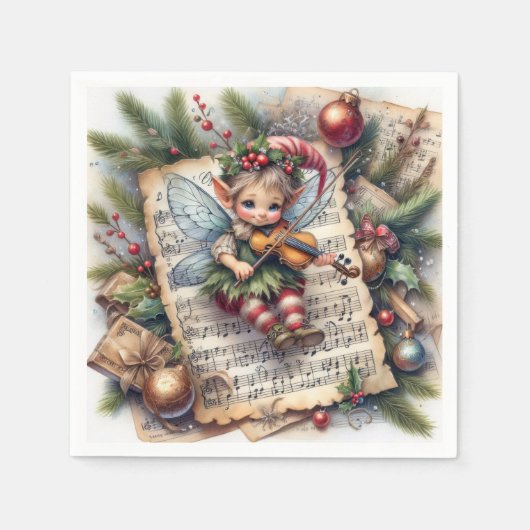 Kerst Elf speelt viool Servet (Voorkant)