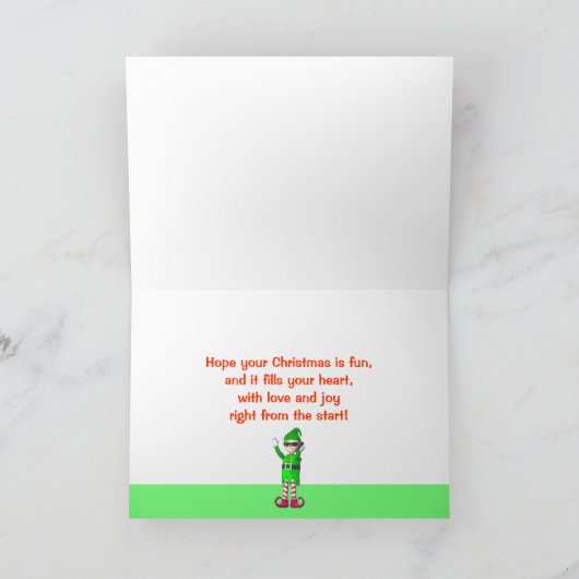 Kerst Elf Staande op Cadeaus Feestdagen Kaart (Binnen)