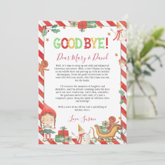 Kerst Elf Vaarwel Brief Kaart (Staand voorkant)