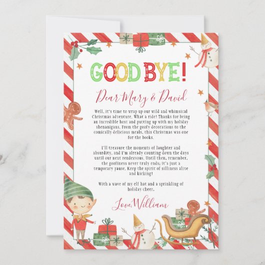 Kerst Elf Vaarwel Brief Kaart (Voorkant)