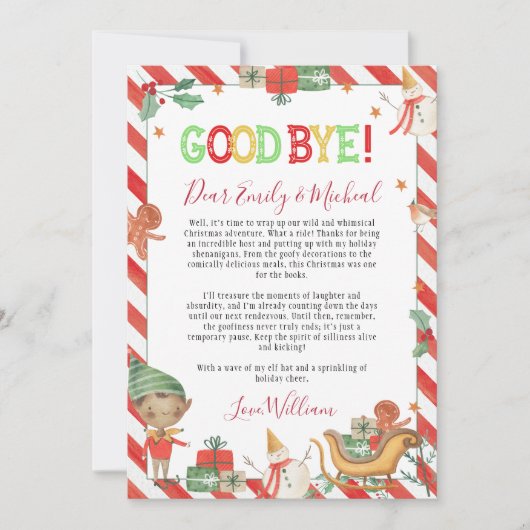 Kerst Elf Vaarwel Brief Kaart (Voorkant)