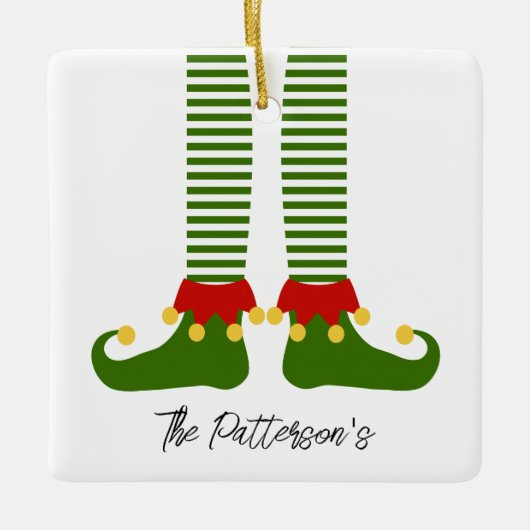 Kerst Elf Vakantie Familienaam Feestelijk Plezier Keramisch Ornament (Voorkant)