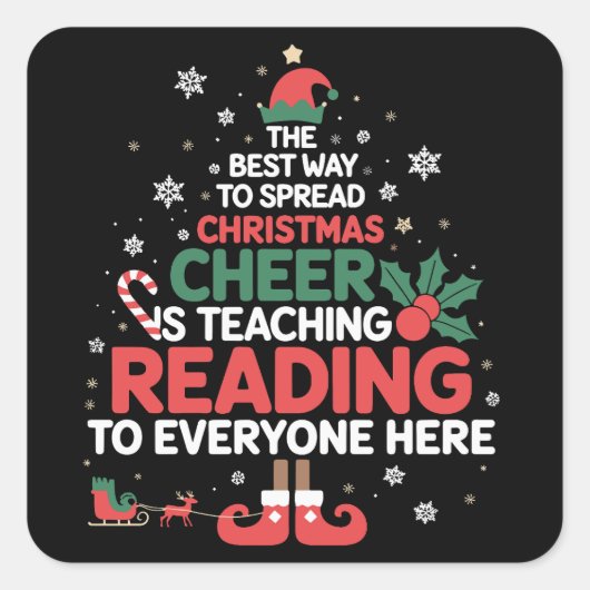 Kerst Elf Voorleesleraar Kerstvreugde Vierkante Sticker (Voorkant)