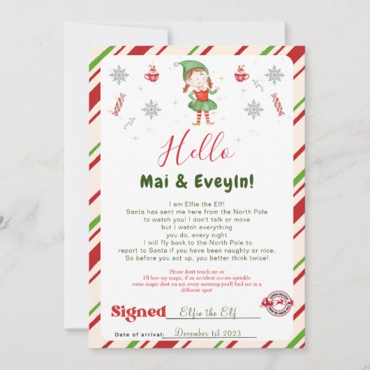 Kerst Elf Welkomstbriefkaart voor Meisjes Kaart (Voorkant)