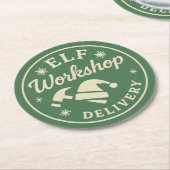 Kerst Elf Workshop Ronde Kartonnen Onderzetter (Gebogen)
