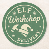Kerst Elf Workshop Ronde Kartonnen Onderzetter (Voorkant)