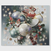 Kerst Elfen en Ornamenten Cadeaupapier (Vlak)