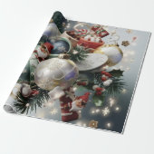 Kerst Elfen en Ornamenten Cadeaupapier (Uitgerold)