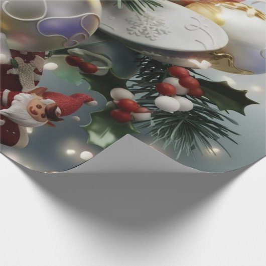 Kerst Elfen en Ornamenten Cadeaupapier (Hoek)