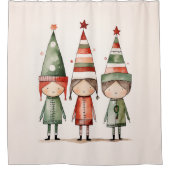 Kerst Elfen in feestelijke Petten Douchegordijn (Voorkant)
