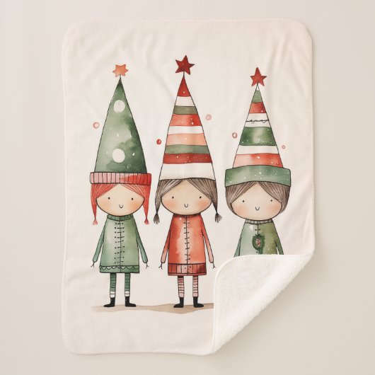 Kerst Elfen in feestelijke Petten Sherpa Deken (Voorkant)